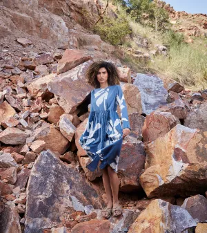 Khara Kapas Distant Cloud Dress 100% Cotton  Blue and off-white KW652