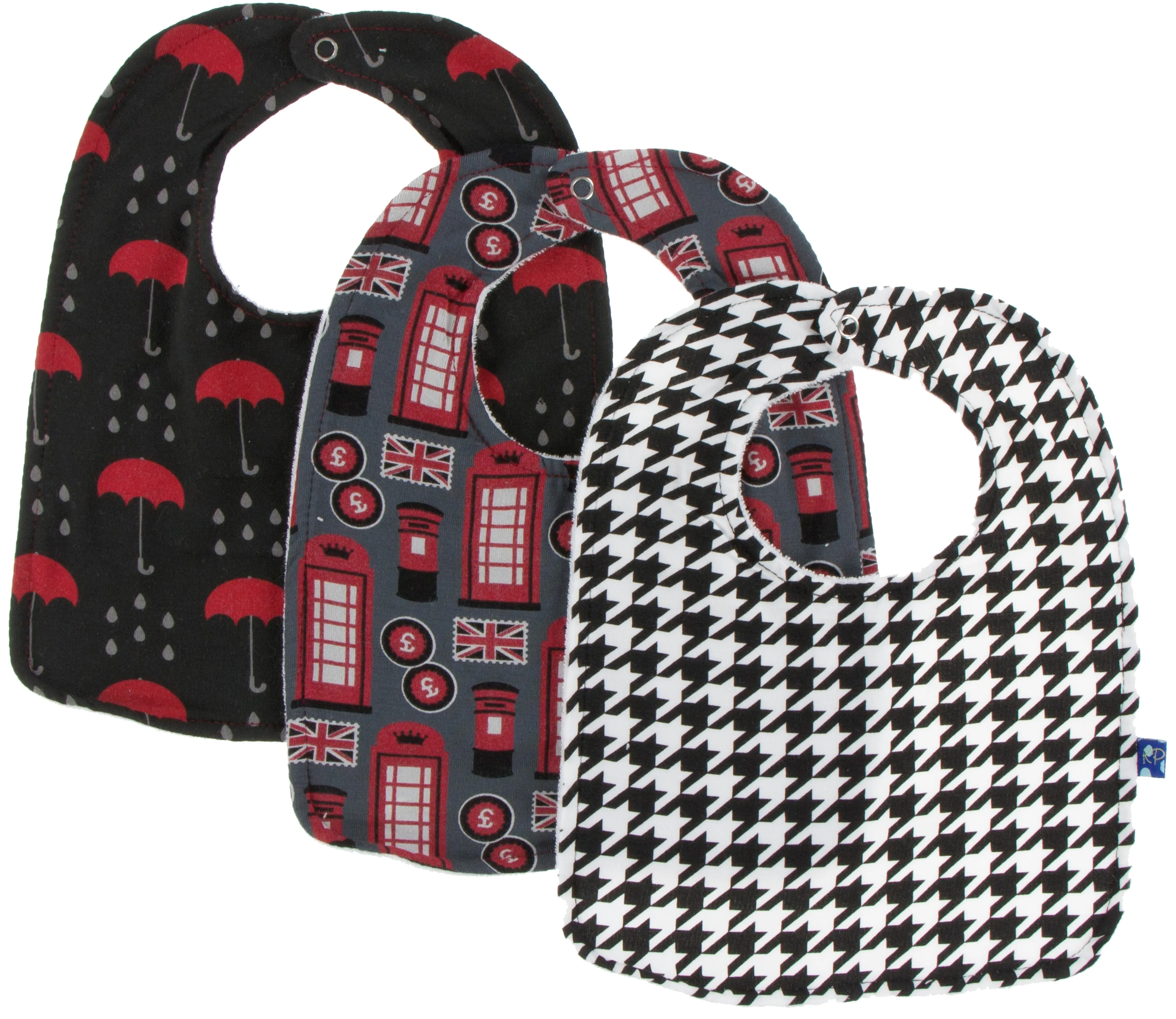 KicKee Pants London Bib Set-Umbrellas and Rain Clouds, Life About Town & Zebra Houndstooth