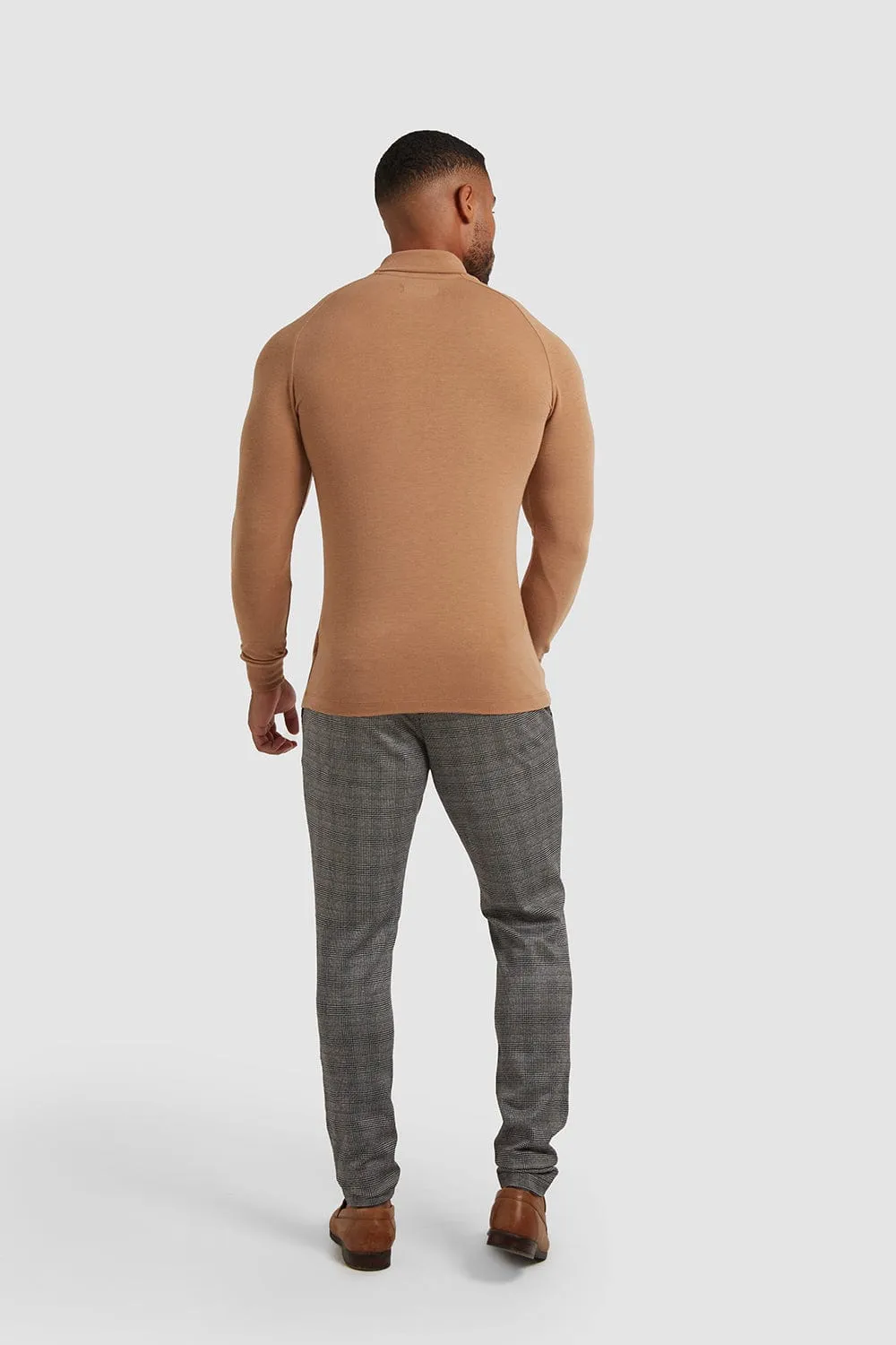 Knit Look Jersey Roll Neck in Camel