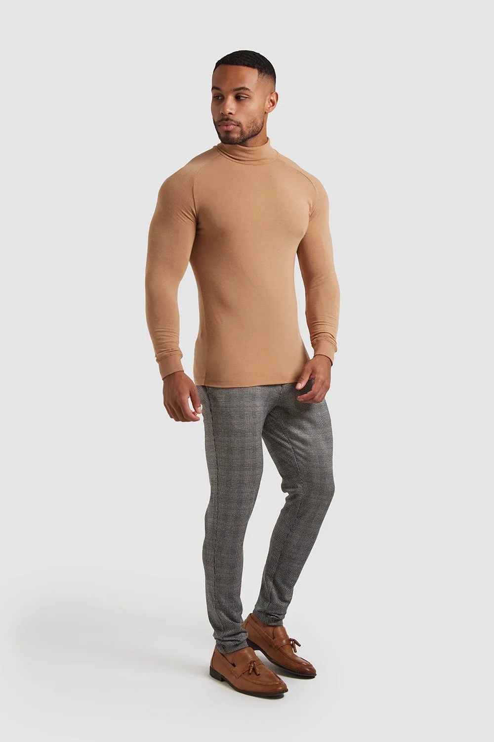 Knit Look Jersey Roll Neck in Camel