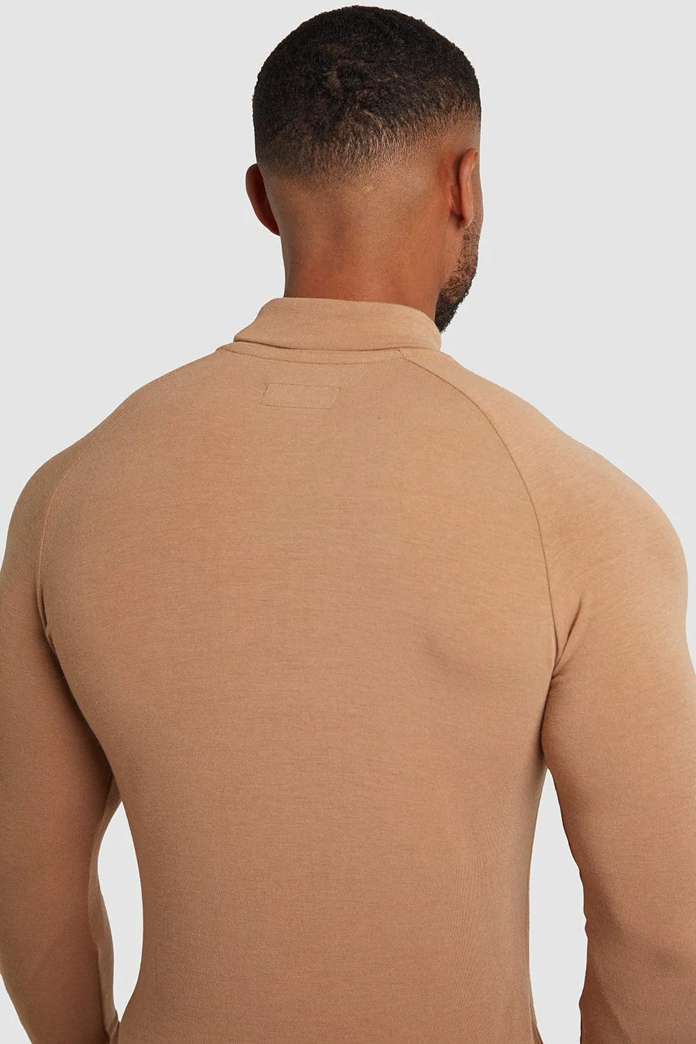 Knit Look Jersey Roll Neck in Camel