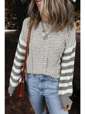 Knox Stripe Geometric Textured Drop Shoulder Sweater