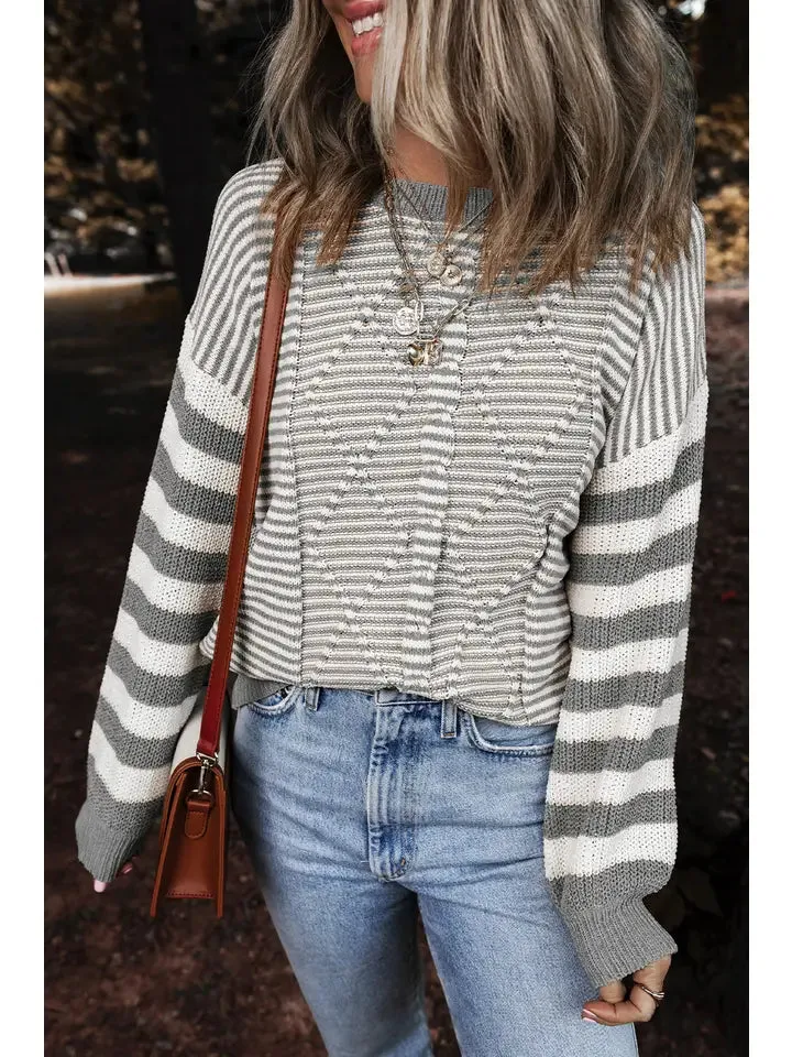 Knox Stripe Geometric Textured Drop Shoulder Sweater