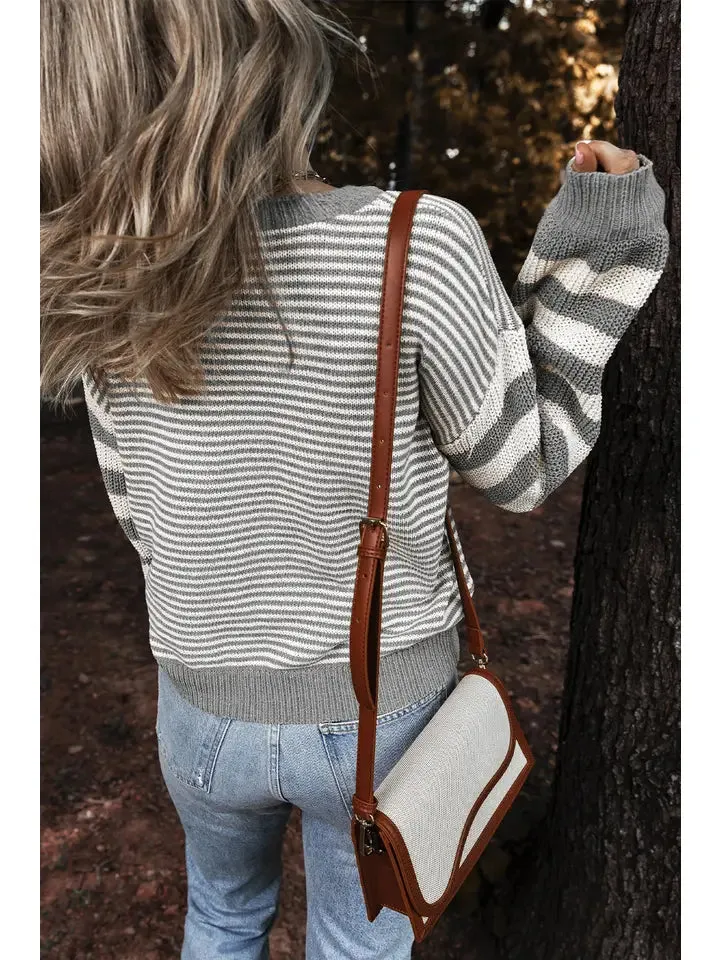 Knox Stripe Geometric Textured Drop Shoulder Sweater