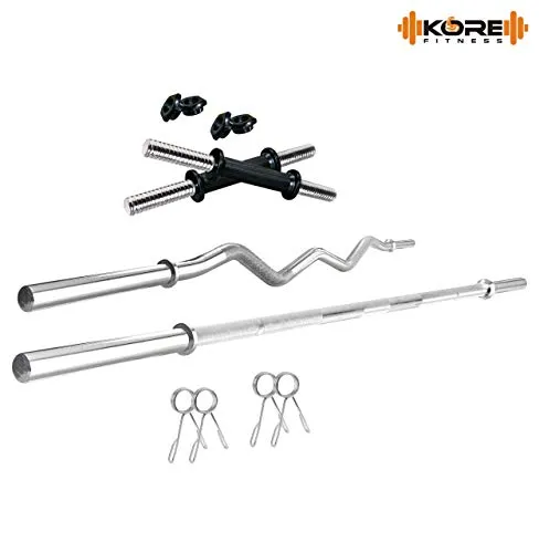 Kore PVC 50 Kg Home Gym Set With One 5 Ft Plain   One 3 Ft Curl Rod And One Pair Dumbbell Rods, Multicolour
