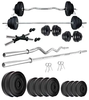 Kore PVC 50 Kg Home Gym Set With One 5 Ft Plain   One 3 Ft Curl Rod And One Pair Dumbbell Rods, Multicolour