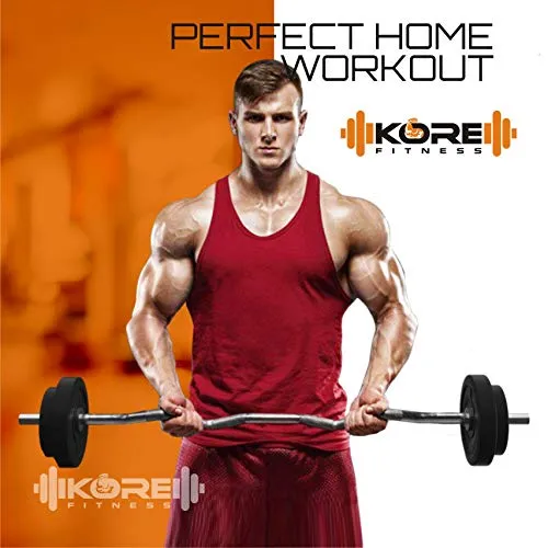 Kore PVC 50 Kg Home Gym Set With One 5 Ft Plain   One 3 Ft Curl Rod And One Pair Dumbbell Rods, Multicolour