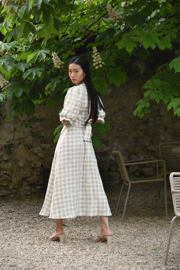 Léa Linen Wrap Dress in Vichy (Pre-Order, Ships April 15)