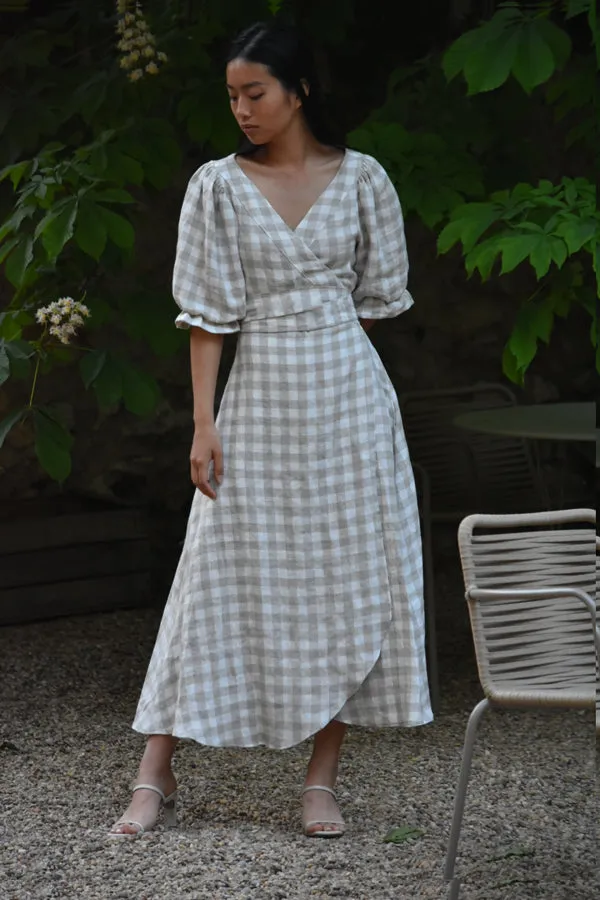 Léa Linen Wrap Dress in Vichy (Pre-Order, Ships April 15)