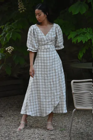 Léa Linen Wrap Dress in Vichy (Pre-Order, Ships April 15)