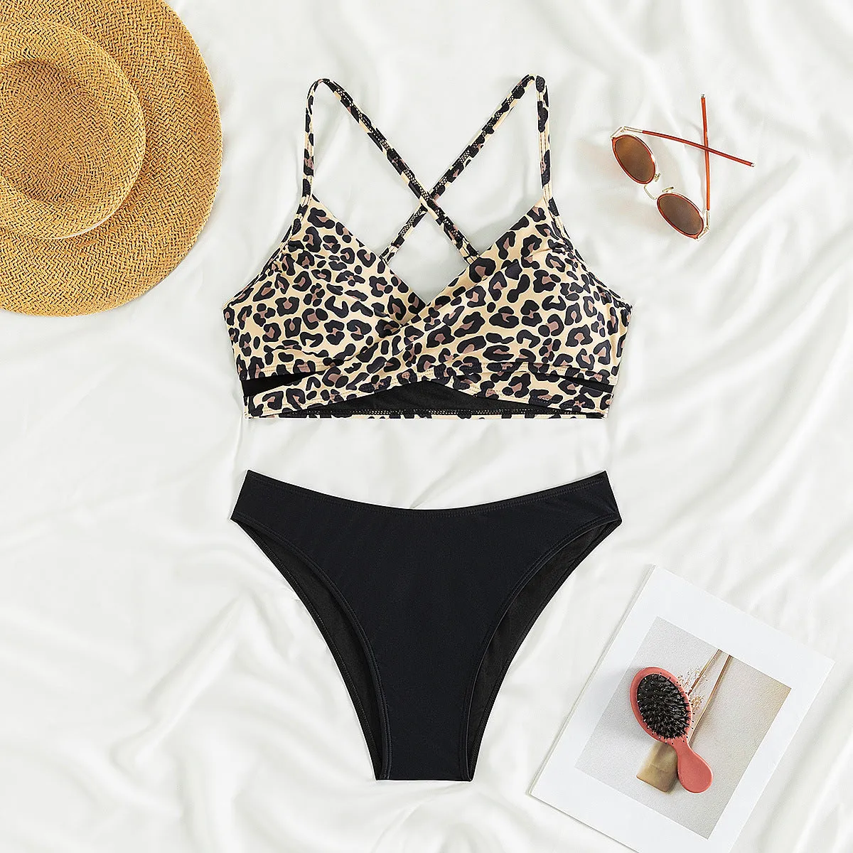 Leopard Print Sexy Bikini Split Swimsuit Swimwear