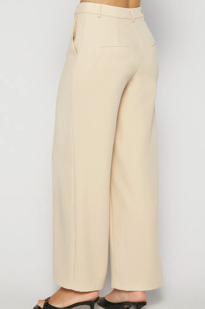 LETICIA HIGH WAISTED WIDE PANTS - Beige