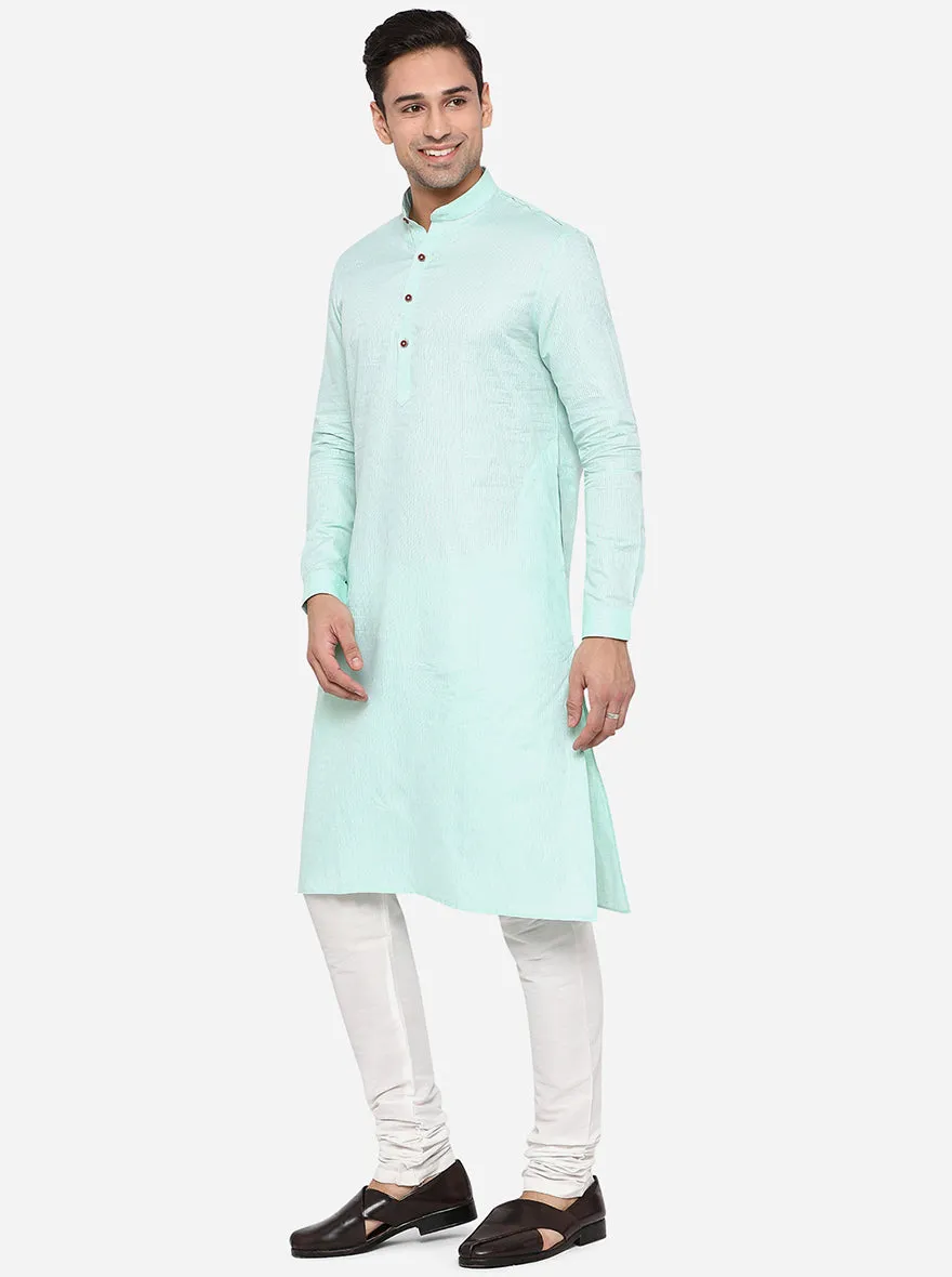Light Blue Solid Regular Fit Modi Kurta | JadeBlue
