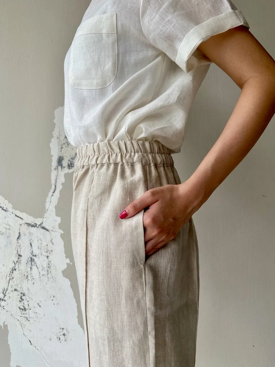 Linen Harem Pants in Natural