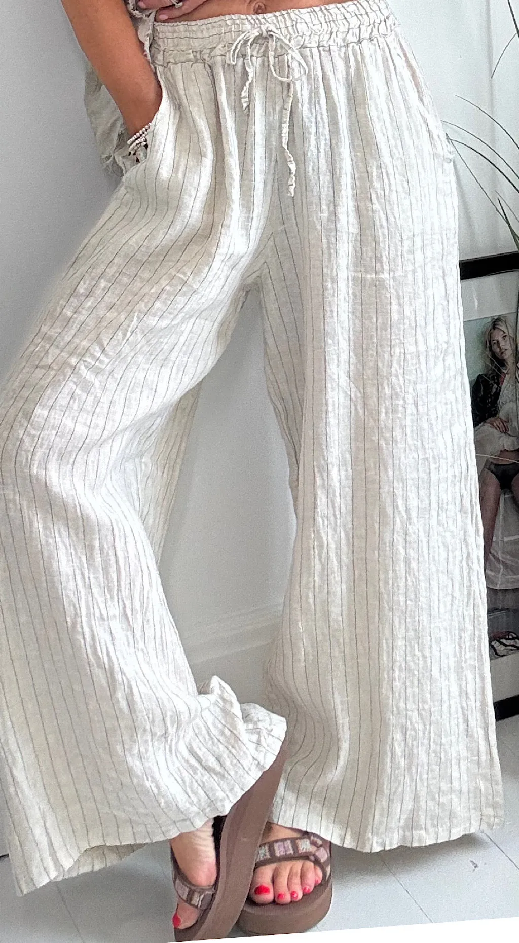 Linen stripe trousers