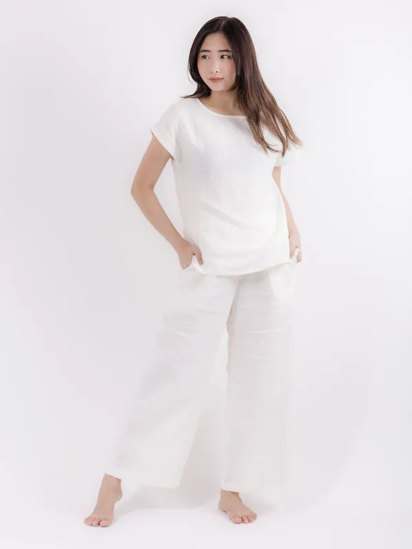 Linen Wide Leg Pants in White