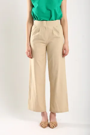 Lisa Classic Linen Wide Leg Pants in Beige