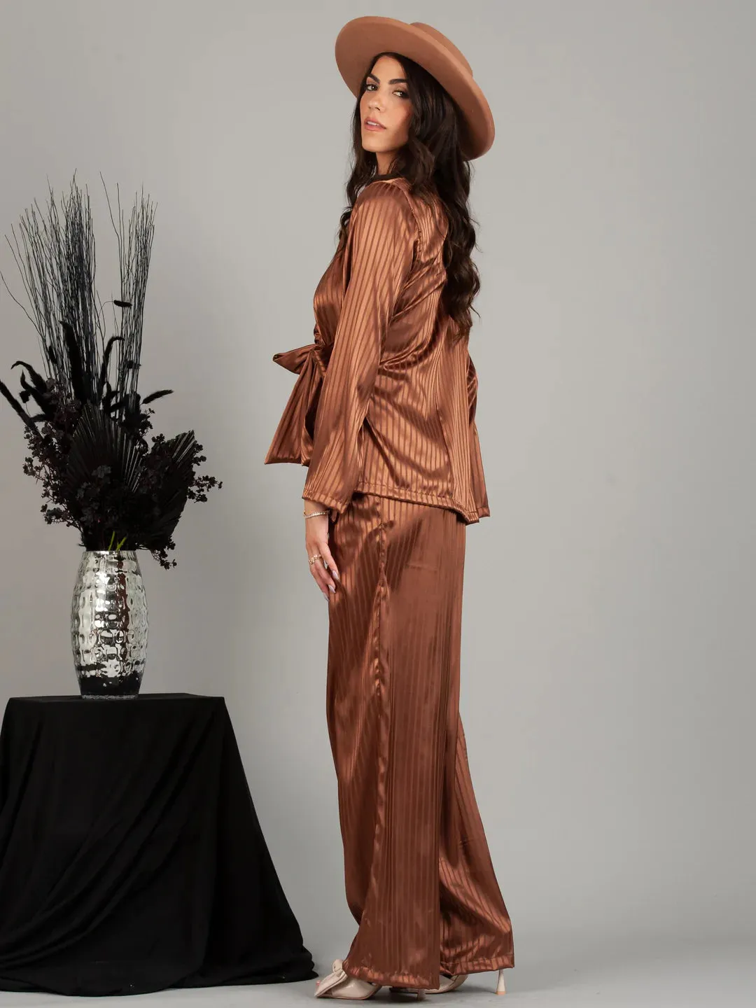 {Lucca} Paris Satin Wrap Blazer - Copper