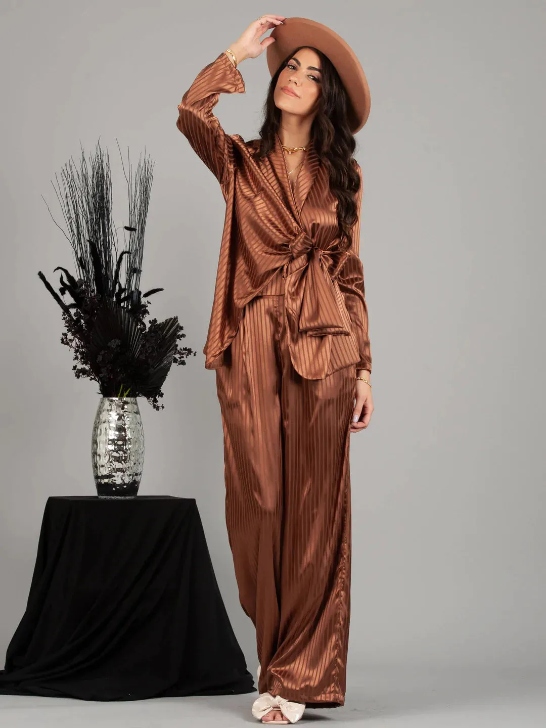 {Lucca} Paris Satin Wrap Blazer - Copper