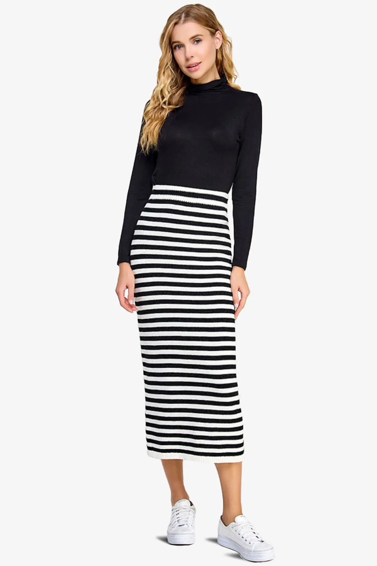 Maegan Striped Knit Sweater Midi Skirt