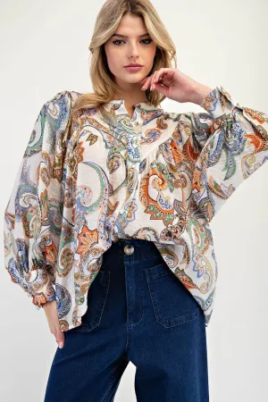 Majestic Paisley Bubble Sleeve Blouse