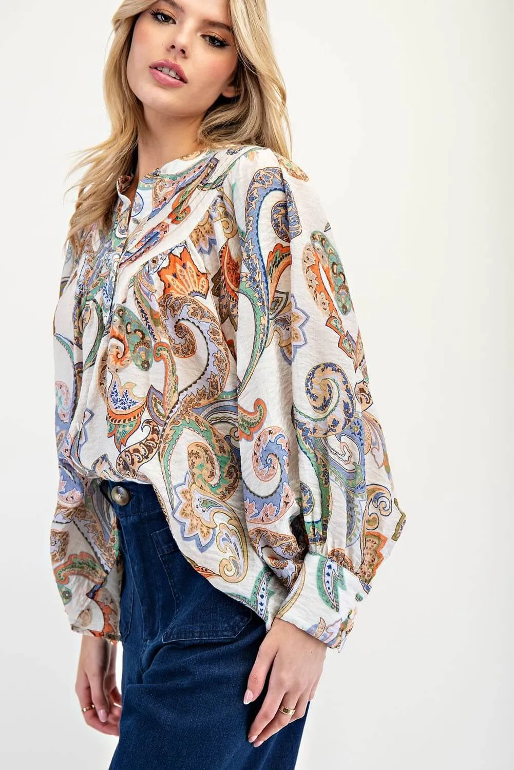 Majestic Paisley Bubble Sleeve Blouse