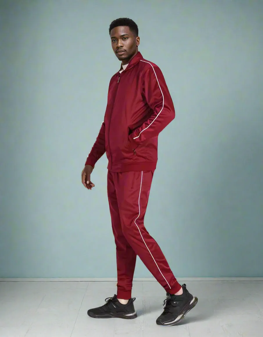 Men 2-piece Classic Jogger Tracksuit Track Jacket & Trackpants Solid Plain Outfit