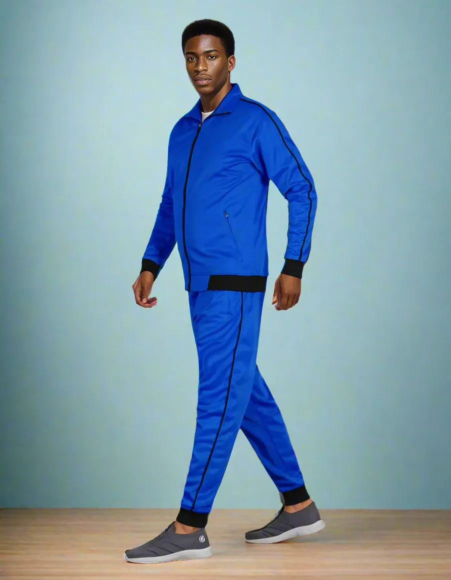 Men 2-piece Classic Jogger Tracksuit Track Jacket & Trackpants Solid Plain Outfit