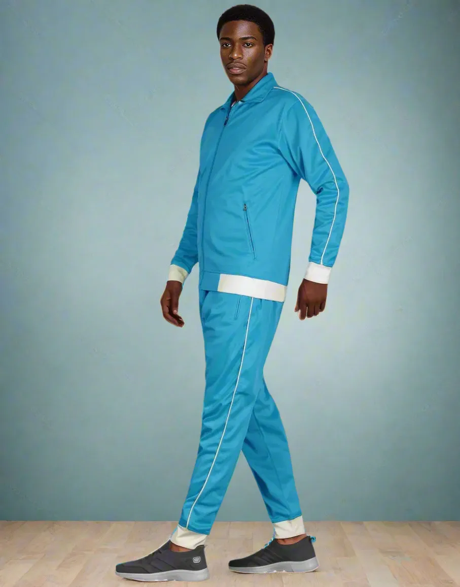 Men 2-piece Classic Jogger Tracksuit Track Jacket & Trackpants Solid Plain Outfit