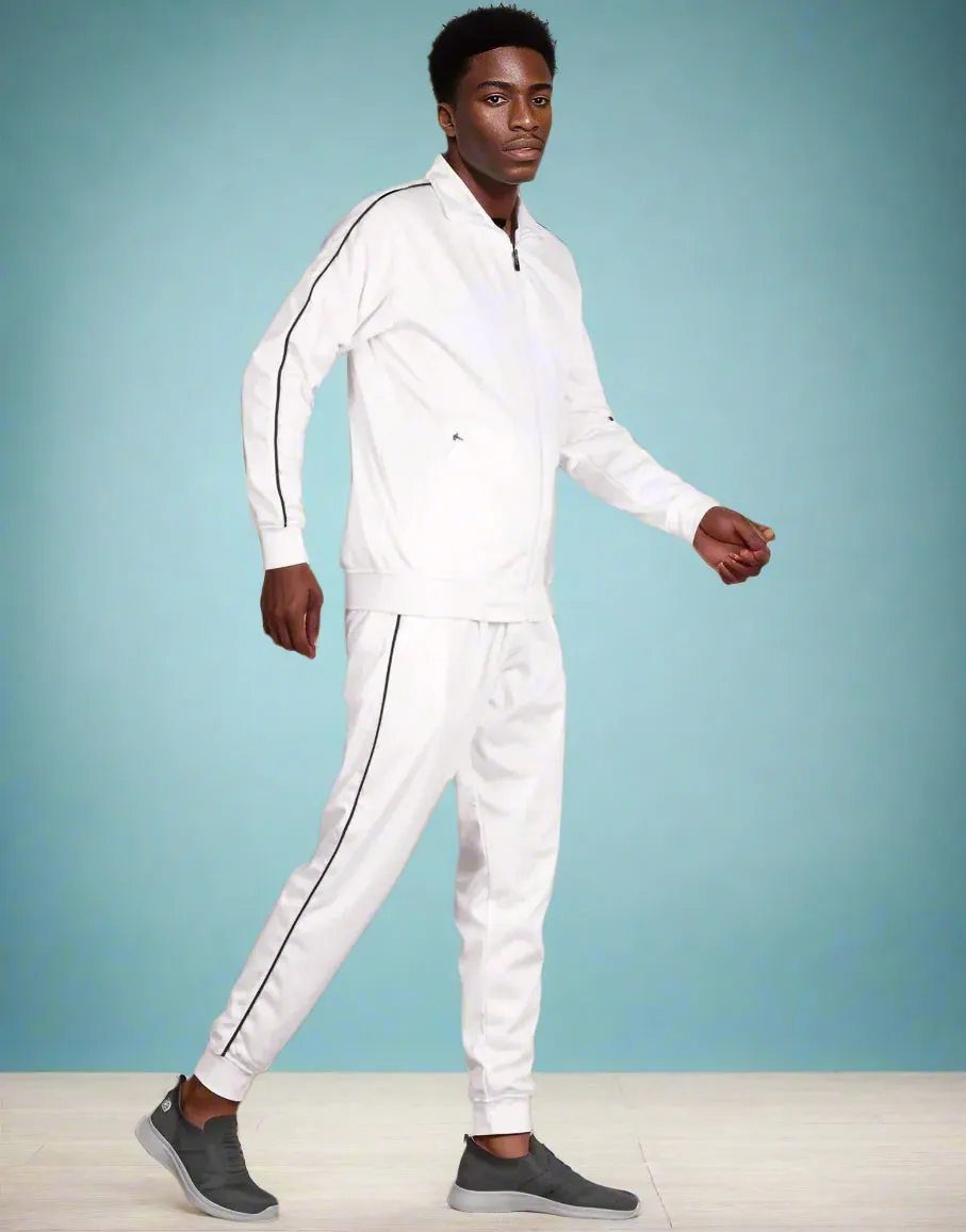 Men 2-piece Classic Jogger Tracksuit Track Jacket & Trackpants Solid Plain Outfit