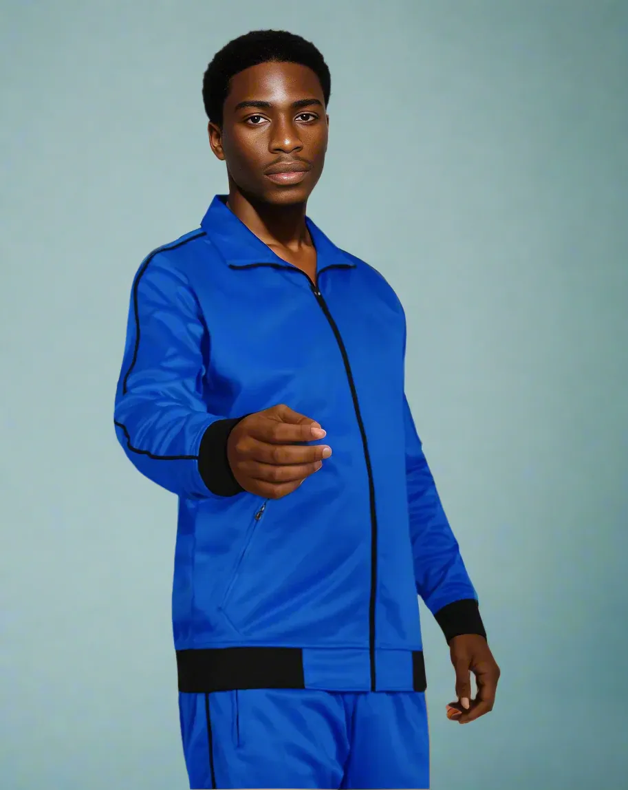 Men 2-piece Classic Jogger Tracksuit Track Jacket & Trackpants Solid Plain Outfit