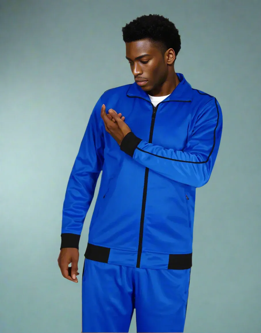Men 2-piece Classic Jogger Tracksuit Track Jacket & Trackpants Solid Plain Outfit