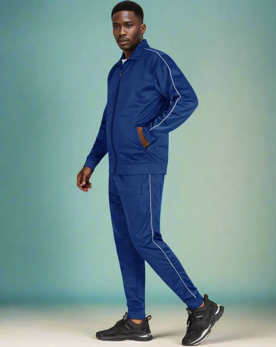 Men 2-piece Classic Jogger Tracksuit Track Jacket & Trackpants Solid Plain Outfit