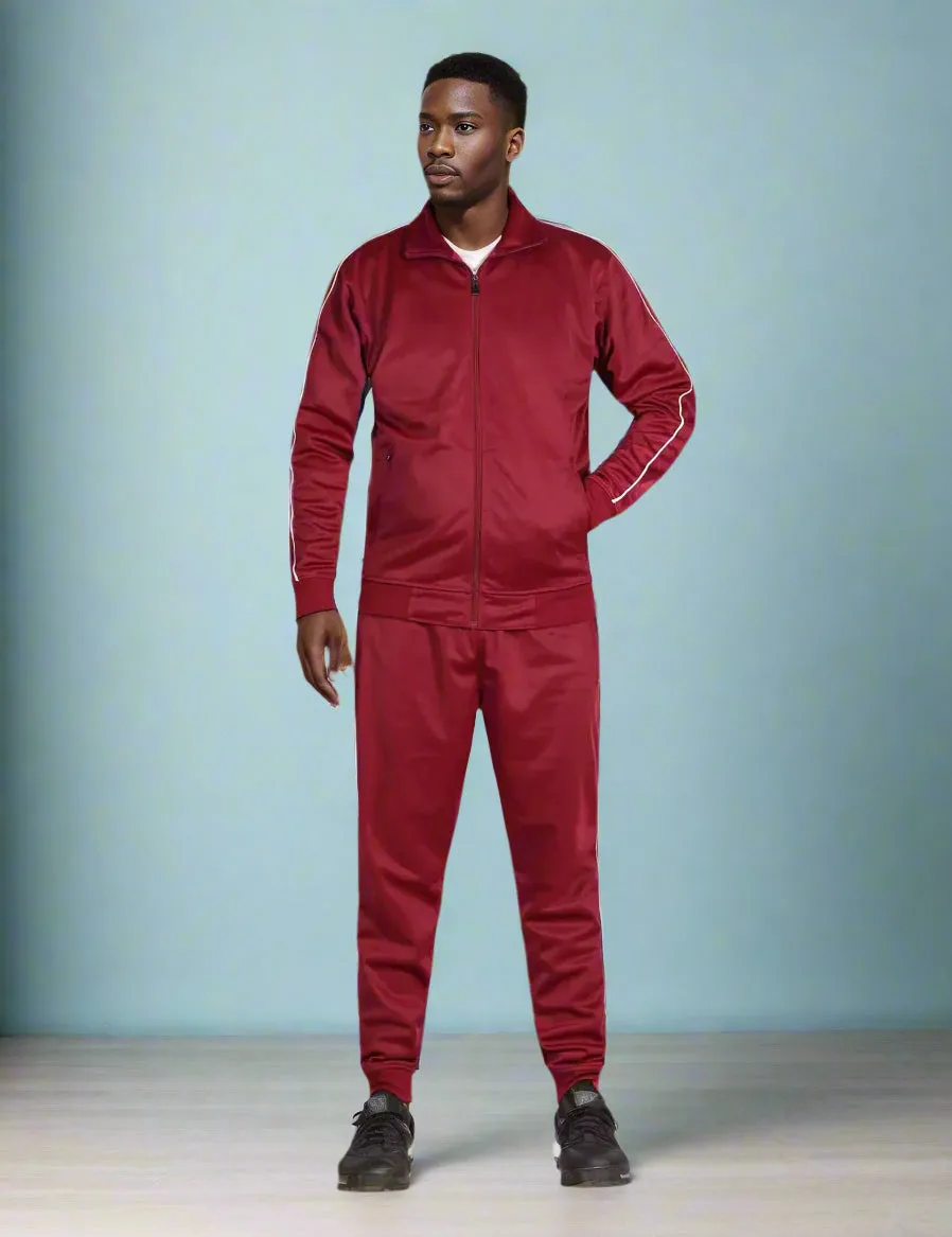 Men 2-piece Classic Jogger Tracksuit Track Jacket & Trackpants Solid Plain Outfit