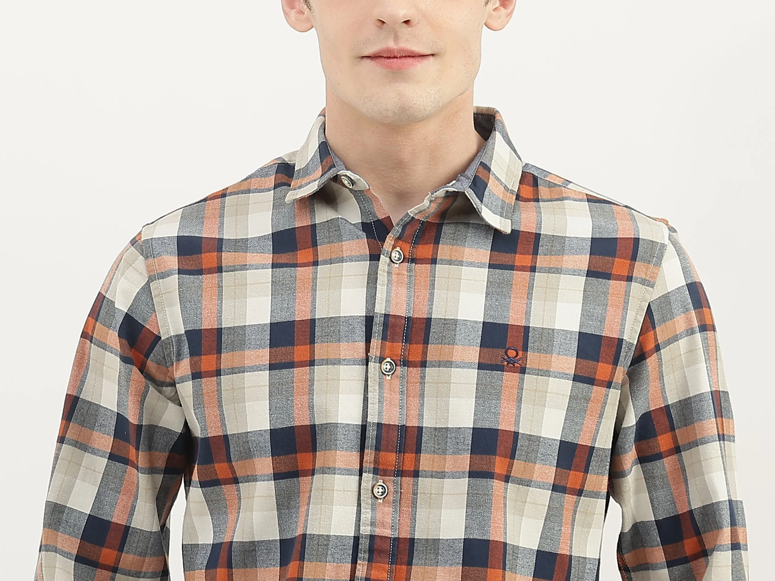 Men Checked Spread Collar Shirt