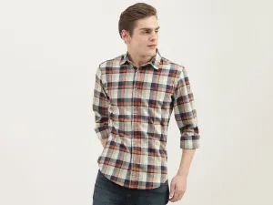 Men Checked Spread Collar Shirt