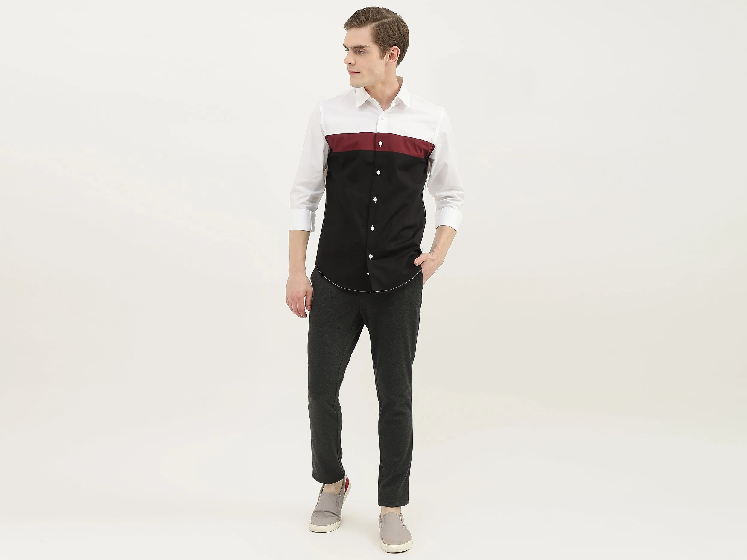 Men Colorblock Spread Collar Shirt