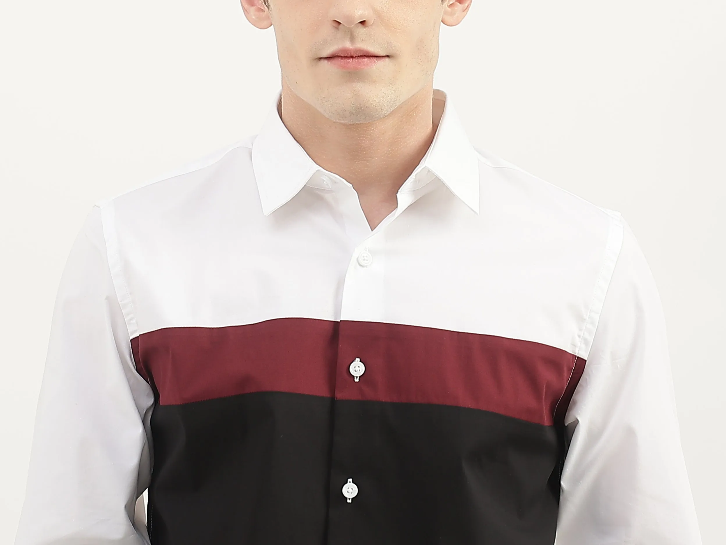 Men Colorblock Spread Collar Shirt