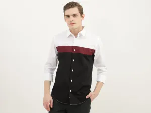 Men Colorblock Spread Collar Shirt