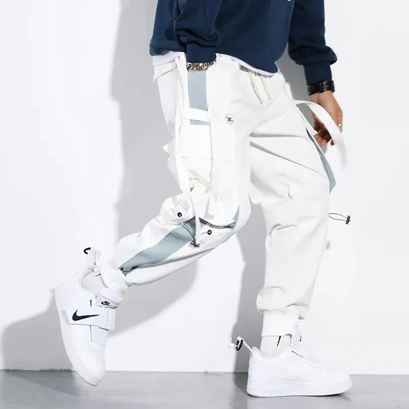 Men Drawstring Cargo Pants Classic Fit Letter Pocket Work Trousers