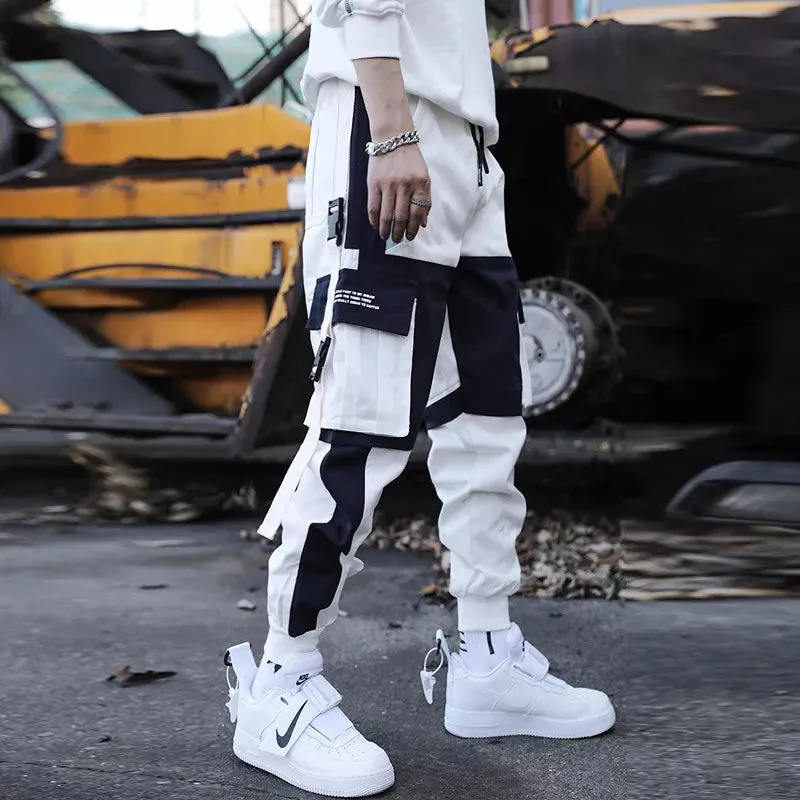 Men Drawstring Cargo Pants Classic Fit Letter Pocket Work Trousers