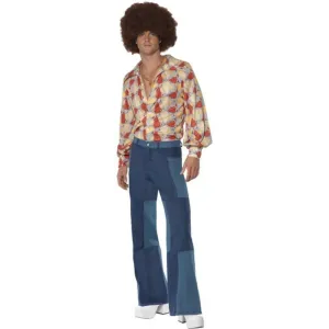 Men's Patchwork Flares, Denim Look