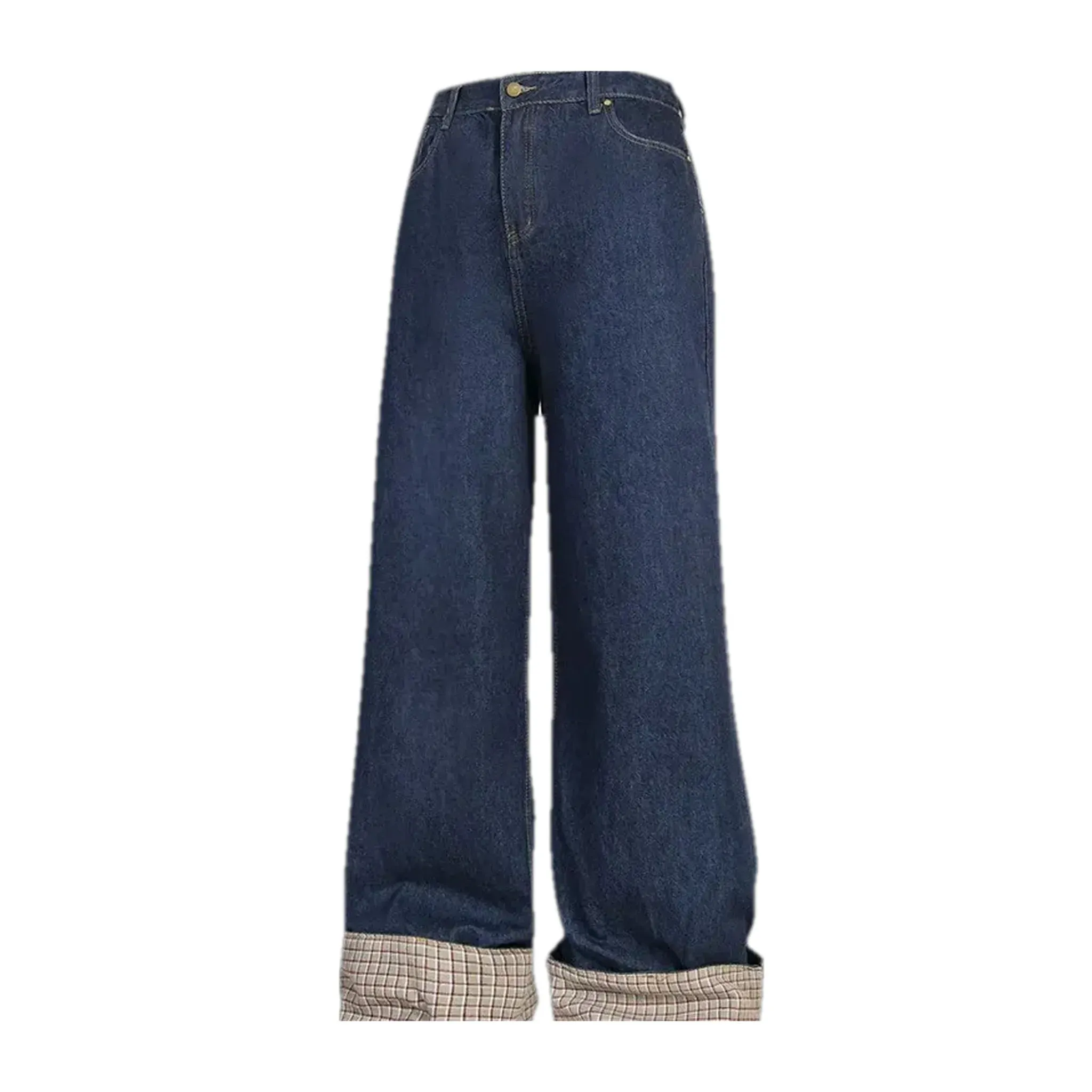 Mid-rise plaid cuffs jeans for men