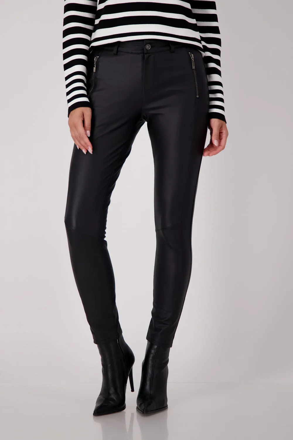 Monari Slim Leg Leather Look Pants with Zipped Pockets M806558