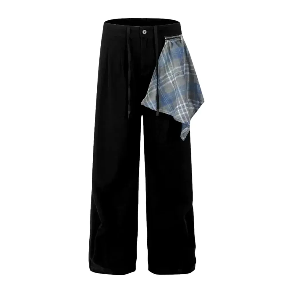 Monochrome plaid baggy men's jean pants