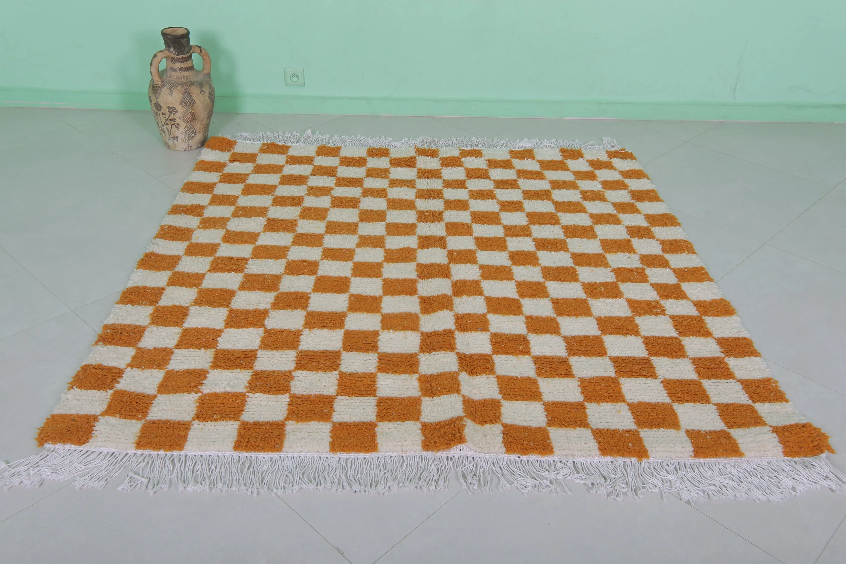 Moroccan Checkered Rug 5.7 x 5.5 ft – Handmade Berber Wool Carpet