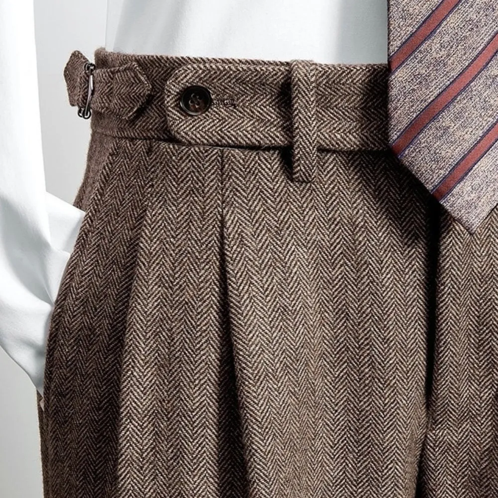 Naples Herringbone Tweed Woolen Trousers