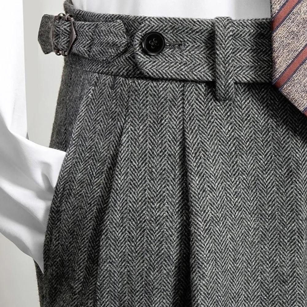 Naples Herringbone Tweed Woolen Trousers