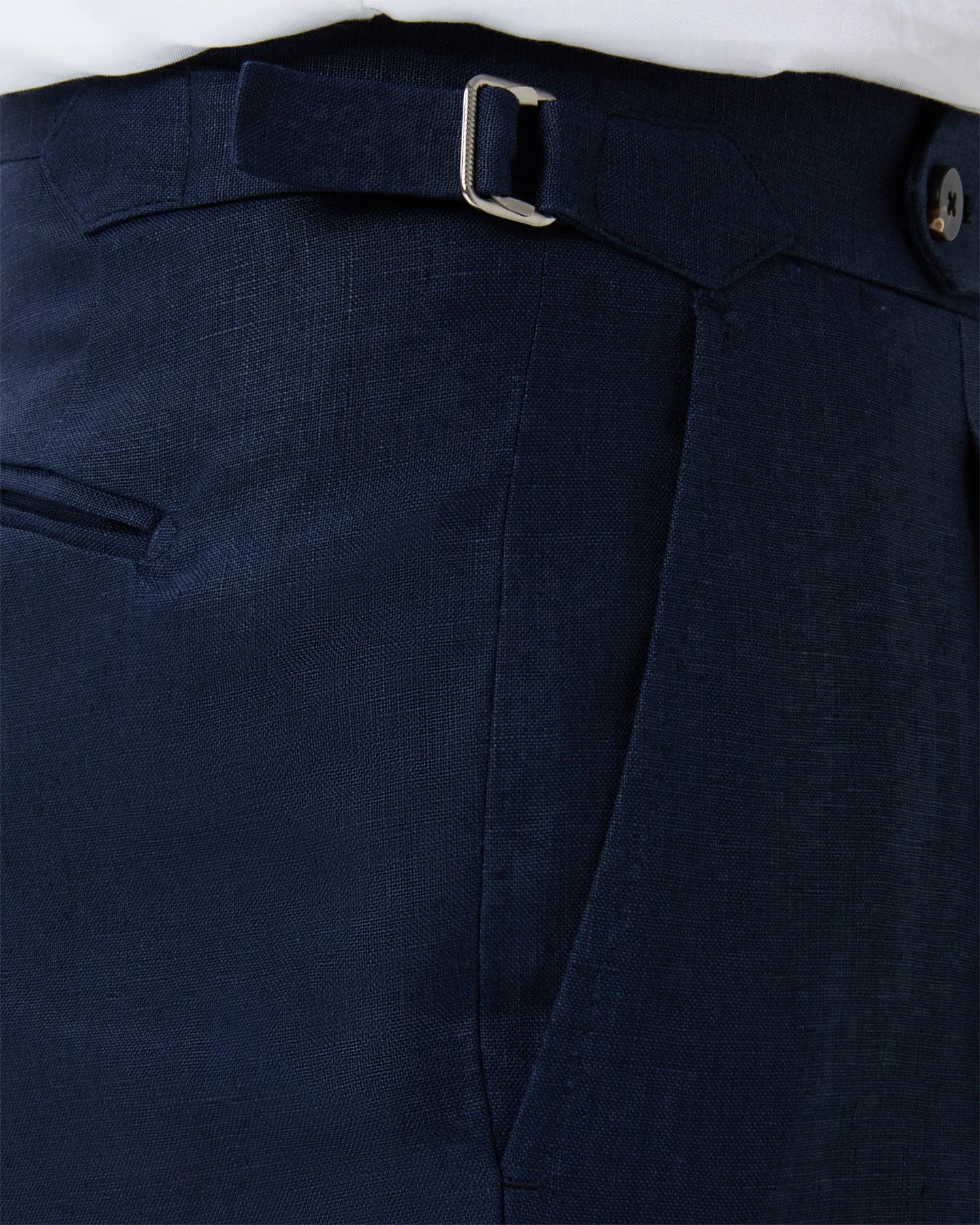 Navy Single Pleat Linen Trousers