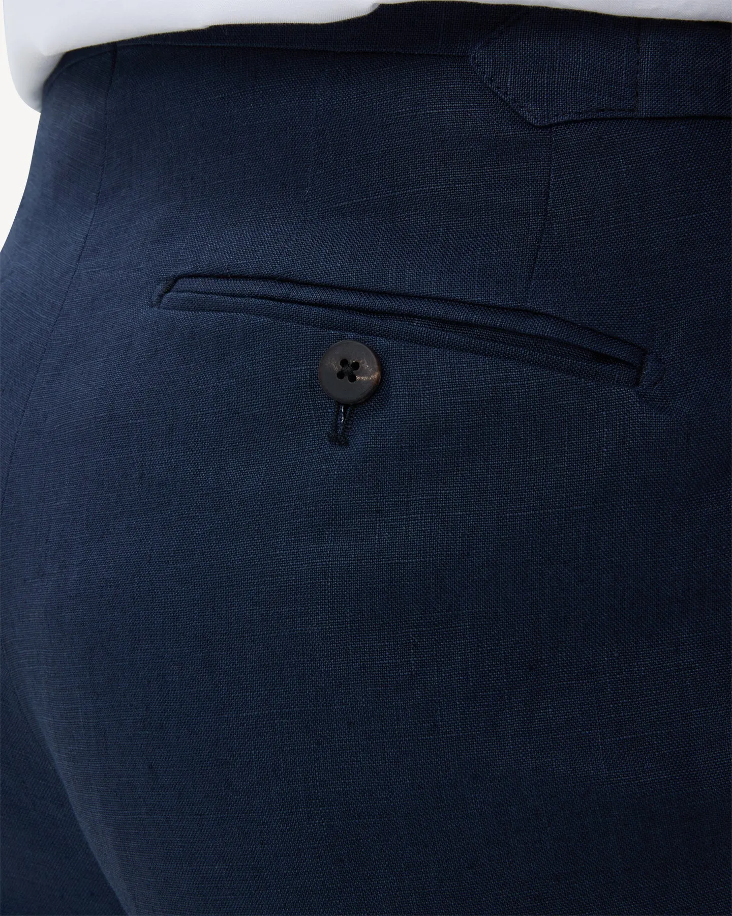 Navy Single Pleat Linen Trousers